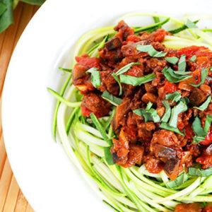 Eggplant Bolognese with Zucchini Noodles